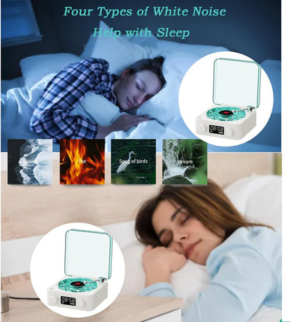 Waves Vintage Vinyl Player and Bluetooth Speaker - Portable Audio System with Adjustable Lighting and Timer for Bedrooms and Events, White