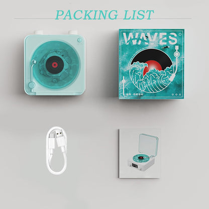 Waves Vintage Vinyl Player and Bluetooth Speaker - Portable Audio System with Adjustable Lighting and Timer for Bedrooms and Events, White
