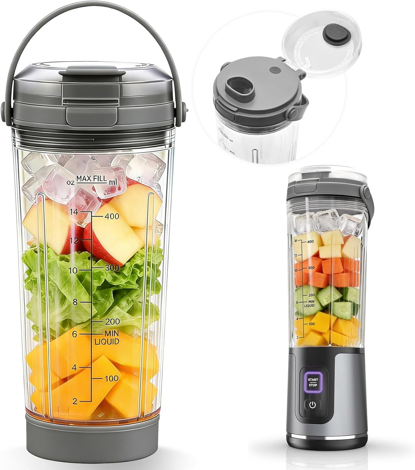 18OZ Blender Cup Replacement Compatible with Ninja Blast Portable Blender,Blending Vessel Cap with Sip Lid Accessories Part Licuadora Portatil Cup for Ninja Blast BC151BK BC151NV BC151ND Bc151Em(Grey)