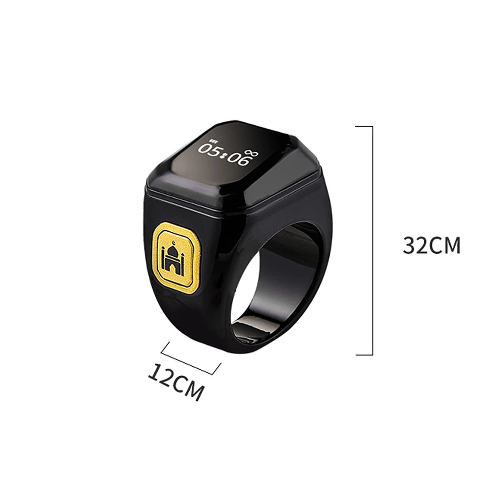 OLED Digital Smart Zikr Ring Counter with Bluetooth App for Prayer Time and Vibration Reminder Alarm
