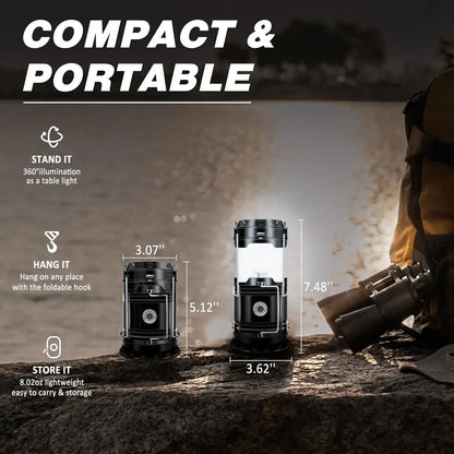 4-Pack Collapsible Portable LED Camping Lantern Lightweight Waterproof Solar USB Rechargeable Flashlight for Indoor/Outdoor Emergency Use