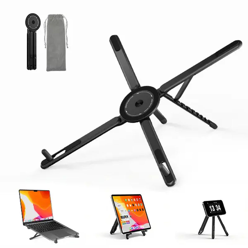 Viozon Portable Laptop Stand for Desk, Foldable Adjustable Computer Riser with Magnetic Phone Holder, Aluminum Laptop Stand for 10–16” Laptops & 4–13” Phones/Tablets (Silver)
