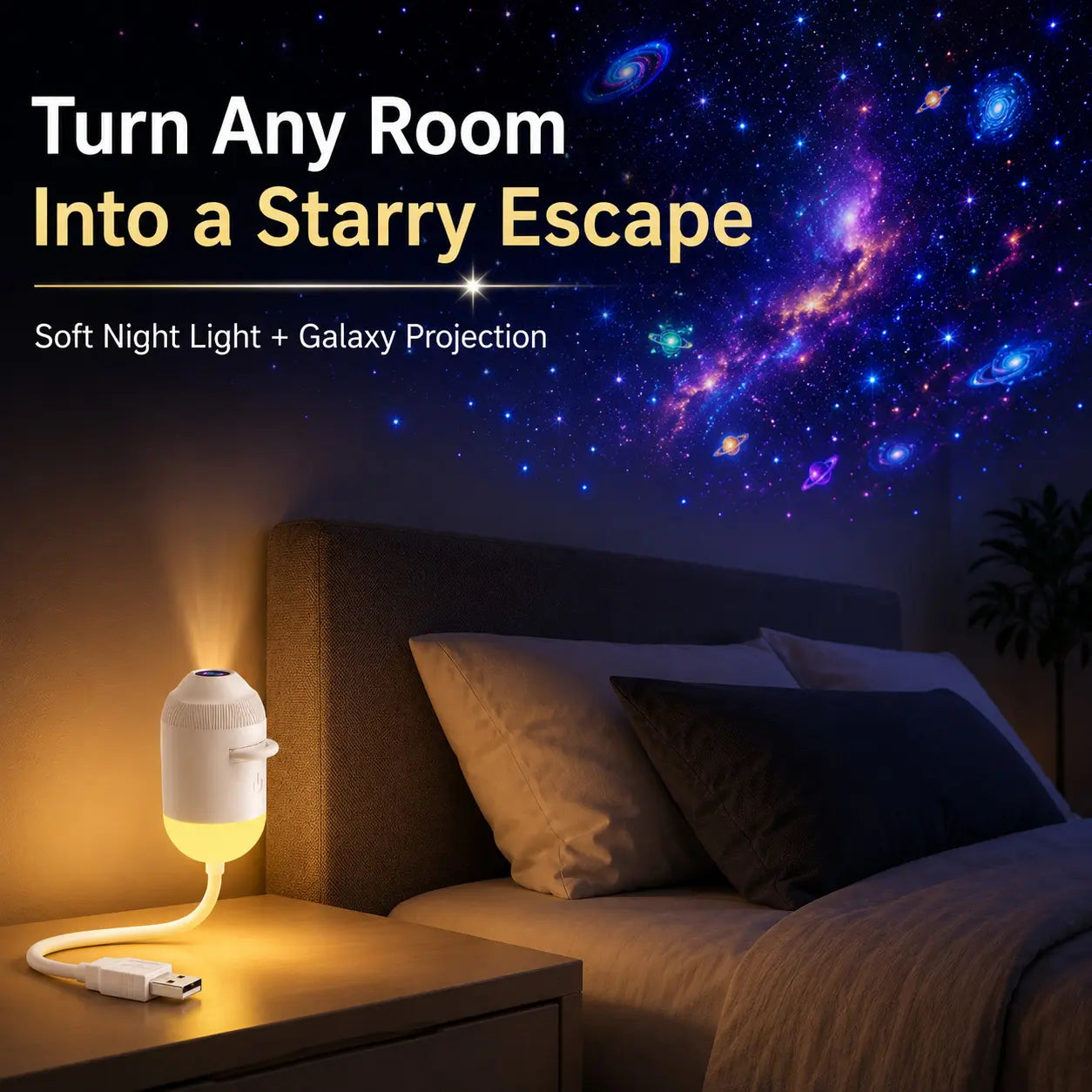 2-In-1 Galaxy Projector Night Light, USB Starry Sky Night Light Projector with Adjustable Brightness, Hd Smart Dynamic 5D Holographic Night Light Projector (With 3/6/12/24 Films)