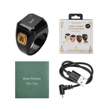 OLED Digital Smart Zikr Ring Counter with Bluetooth App for Prayer Time and Vibration Reminder Alarm