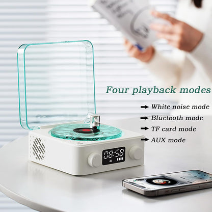 Waves Vintage Vinyl Player and Bluetooth Speaker - Portable Audio System with Adjustable Lighting and Timer for Bedrooms and Events, White