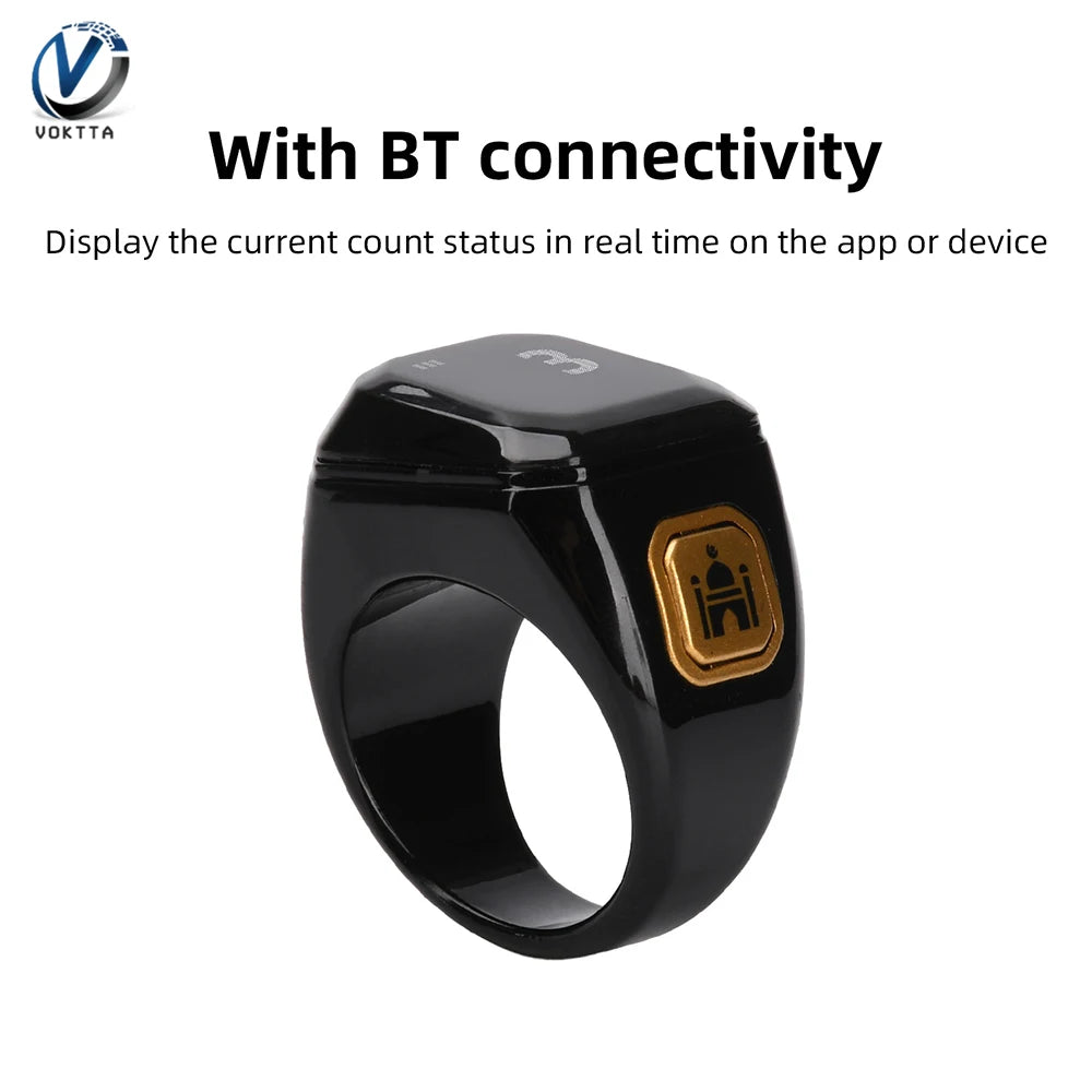 OLED Digital Smart Zikr Ring Counter with Bluetooth App for Prayer Time and Vibration Reminder Alarm