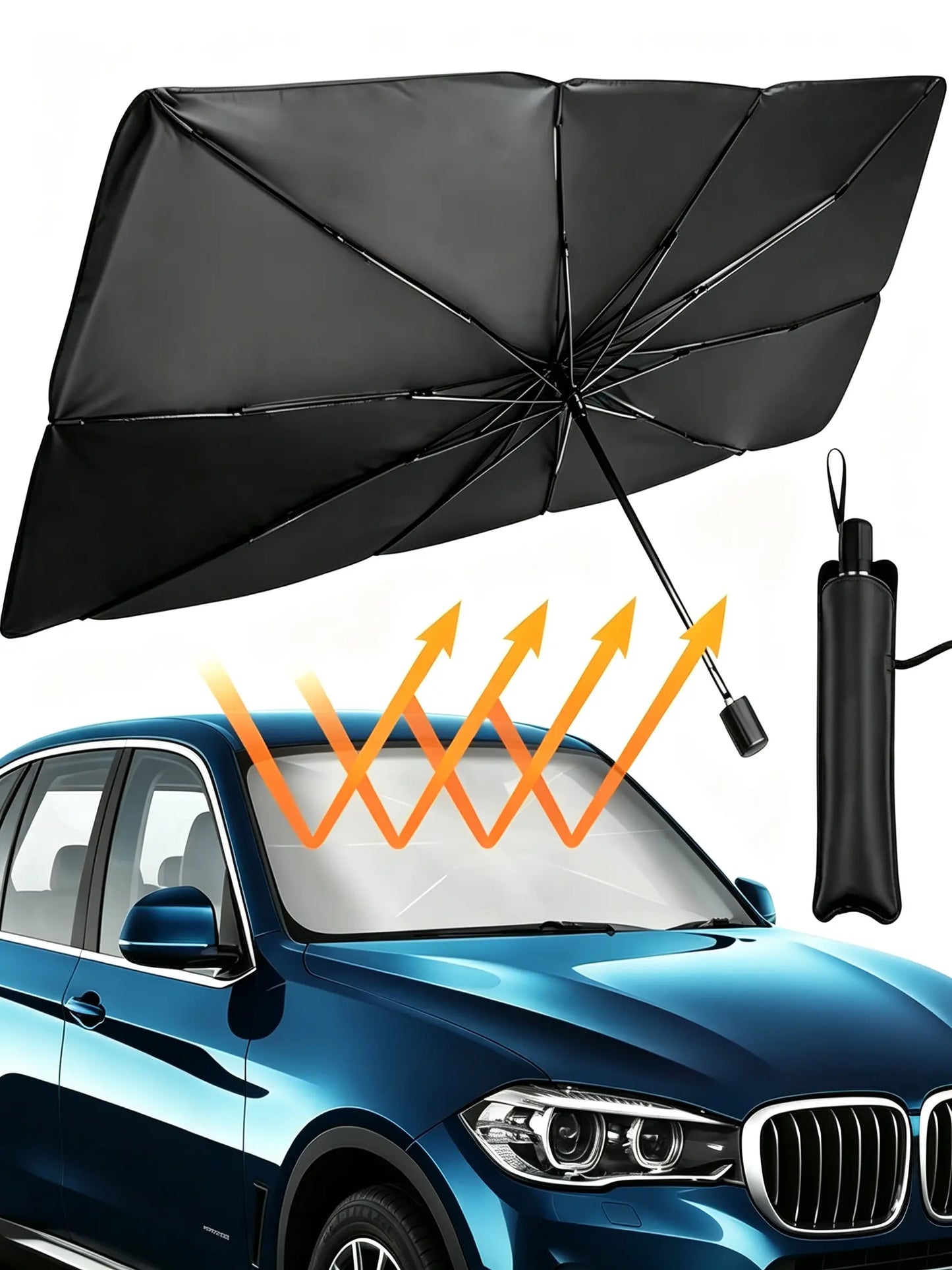 Portable Car Windshield Sunshade Umbrella - Foldable UV Protection & Heat Shield for All Cars, Keeps Interior Cool!