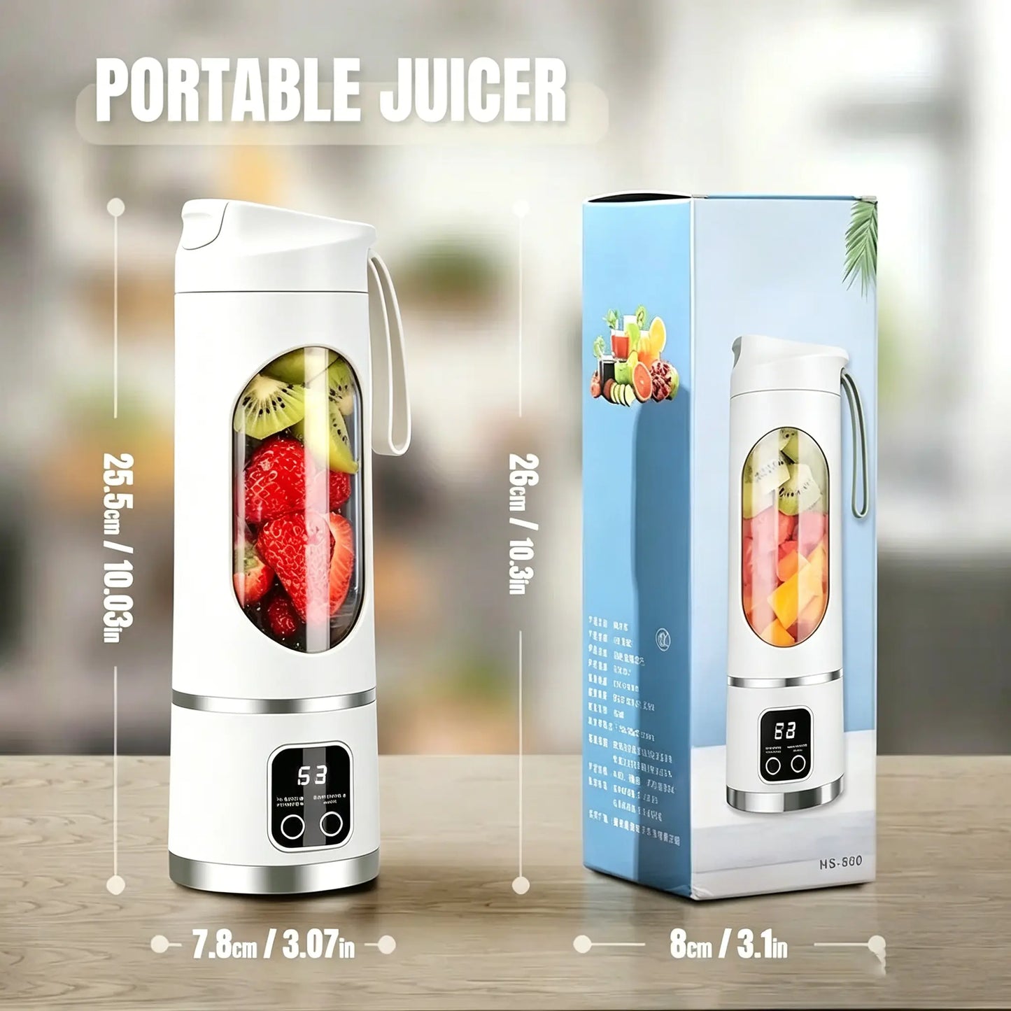 【Summer Sale Deals】 Portable 15.22 Oz USB Rechargeable Personal Blender with LED Display, Durable Abs Material, Perfect for Smoothies & Juices, Home Kitchen Essential,Home Essentials