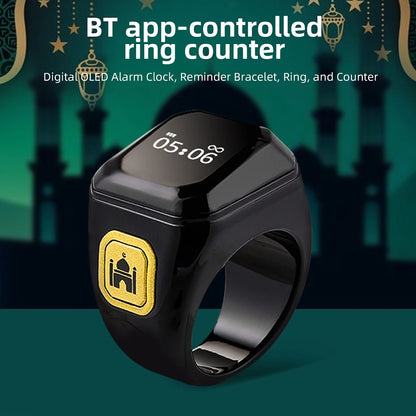 OLED Digital Smart Zikr Ring Counter with Bluetooth App for Prayer Time and Vibration Reminder Alarm