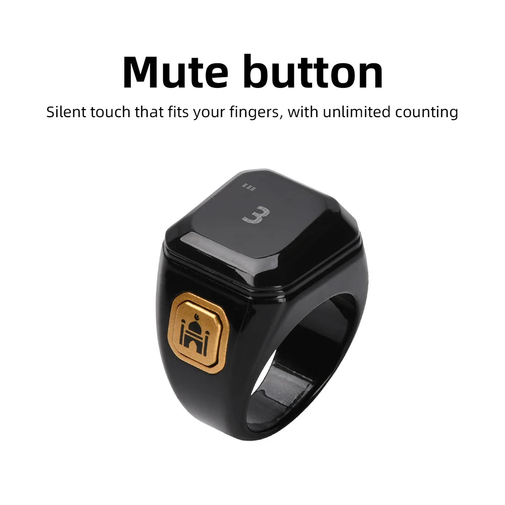 OLED Digital Smart Zikr Ring Counter with Bluetooth App for Prayer Time and Vibration Reminder Alarm