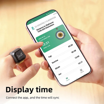 OLED Digital Smart Zikr Ring Counter with Bluetooth App for Prayer Time and Vibration Reminder Alarm