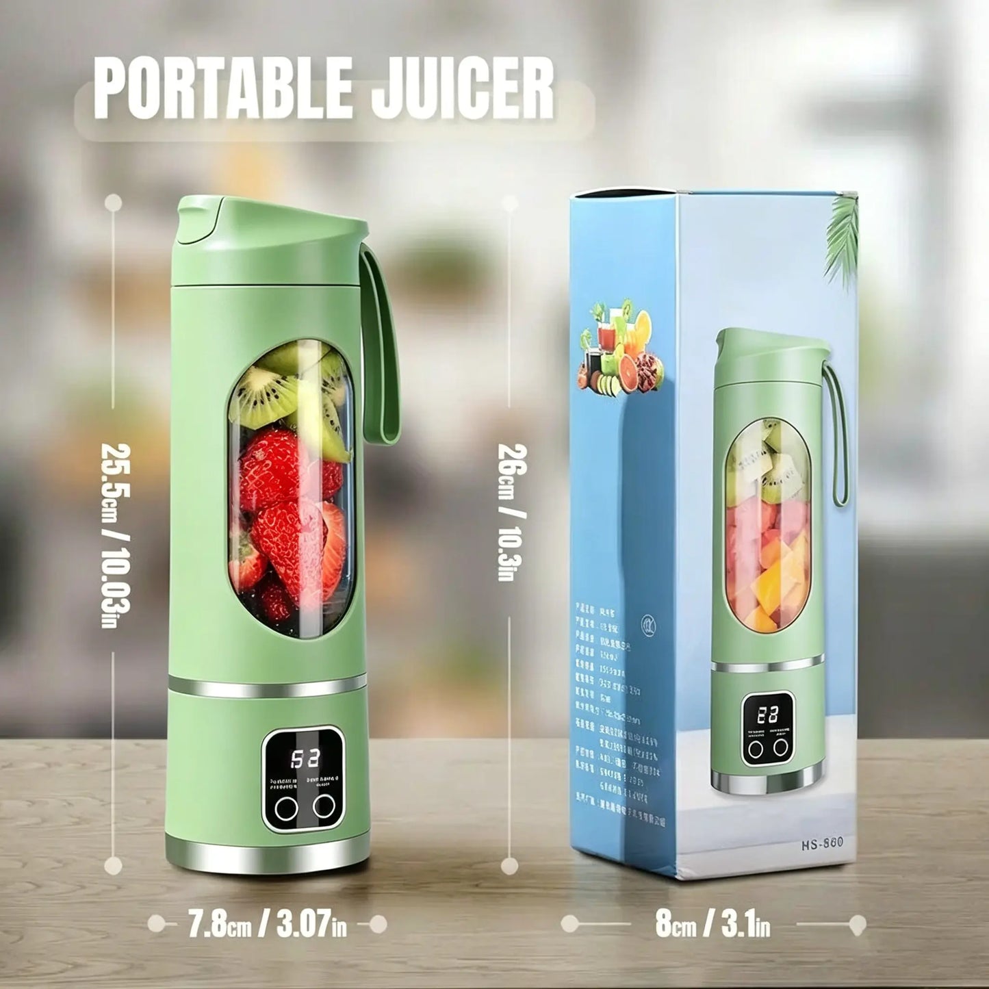 【Summer Sale Deals】 Portable 15.22 Oz USB Rechargeable Personal Blender with LED Display, Durable Abs Material, Perfect for Smoothies & Juices, Home Kitchen Essential,Home Essentials